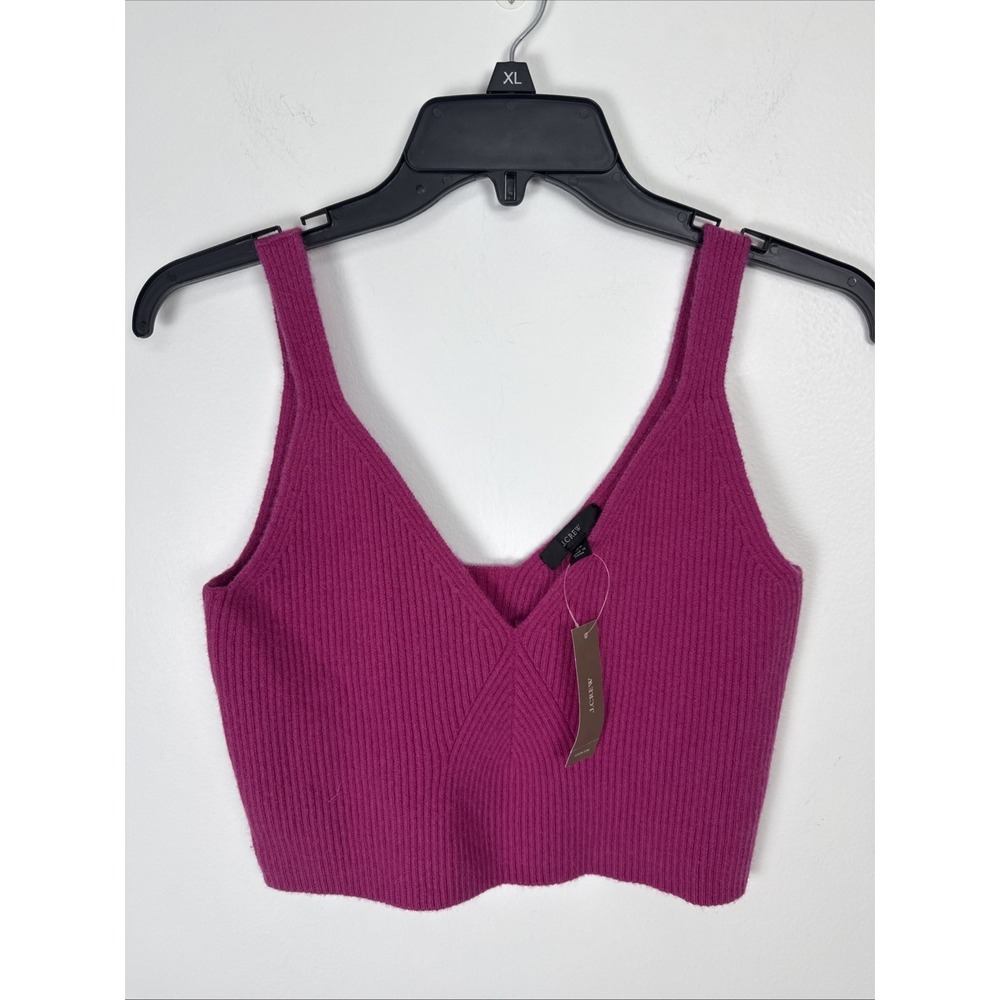 NWT JCREW Pink Cashmere Cropped Sweater Ribbed Knit Womens Size XL Glam Tank Top